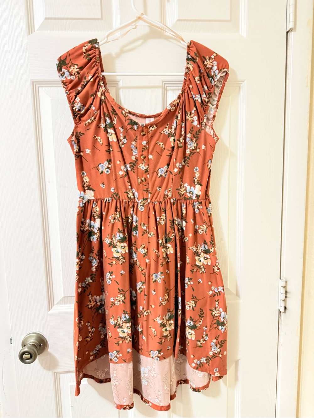 No Boundaries Rust Floral Scoop Neck Mini Dress